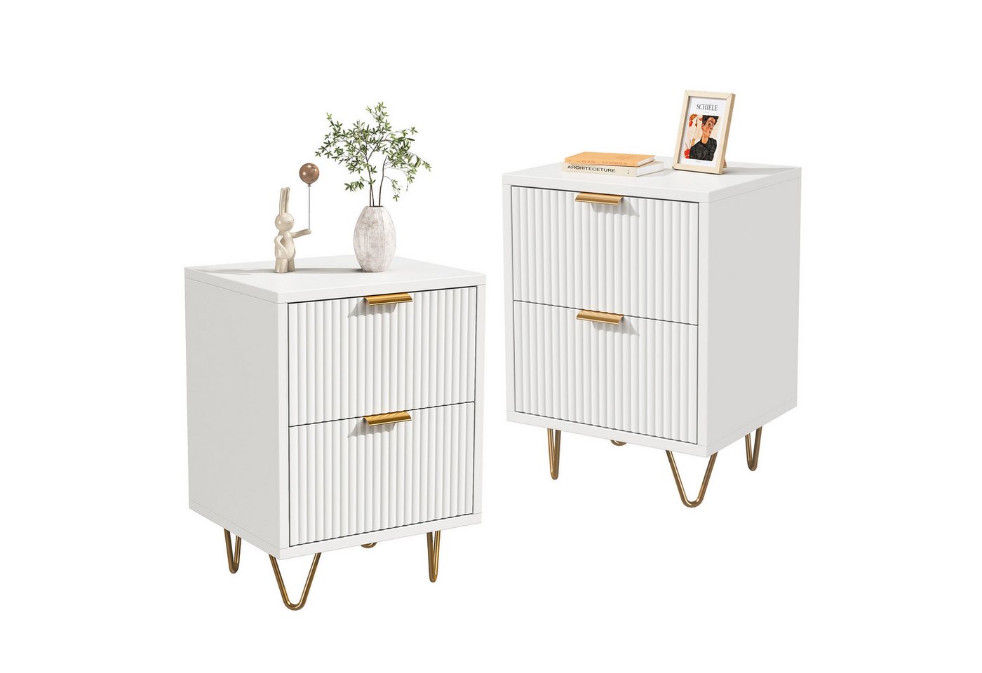 Furnishings Home Nachttisch Nachtschrank 2er Set (2 tlg), Beistelltisch mit Schublade, offene Ablage, Metallbeine von Furnishings Home