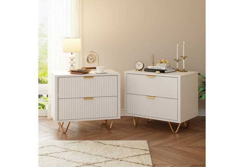 Furnishings Home Nachttisch Wohnzimmertisch Ablagetisch Schreibtisch (2-St., Perfekt für Wohnzimmer und Schlafzimmer), Beistelltisch mit 2 Schubladen, offene Ablage, Metallbeine von Furnishings Home