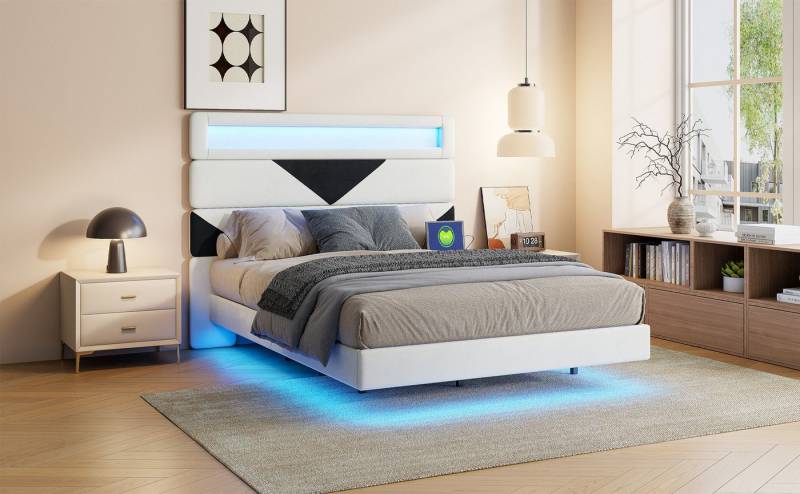 Furnishings Home Polsterbett Doppelbett Multifunktionsbett (Set, Bett), Hausbett, mit LED-Licht, mit USB-Anschluss, Samt, 160x200 cm von Furnishings Home