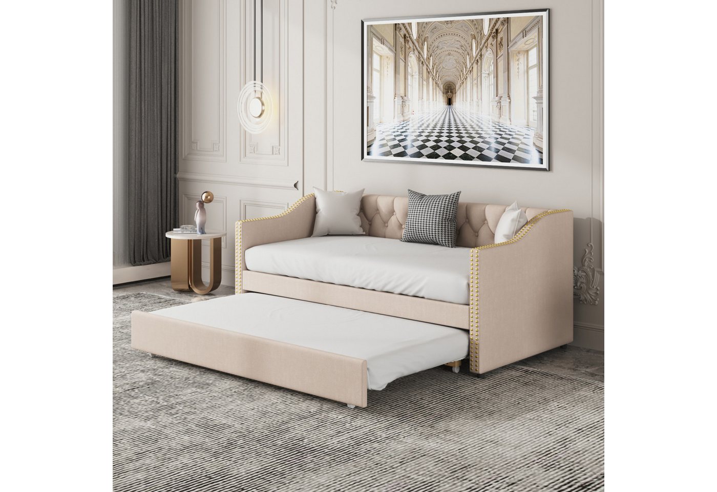 Furnishings Home Polsterbett Daybett, Tagesbett Schlafsofa (1-tlg), Mit Unterbett, 90x200 cm, Leinen, Lattenrost von Furnishings Home