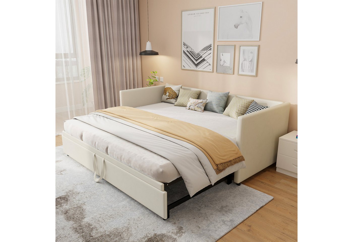 Furnishings Home Polsterbett Daybett Tagesbett Ausziehbett (1 tlg), Schlafsofa, Mit Unterbett, 90x200 cm/180x200 cm, Lattenrost, Samt von Furnishings Home