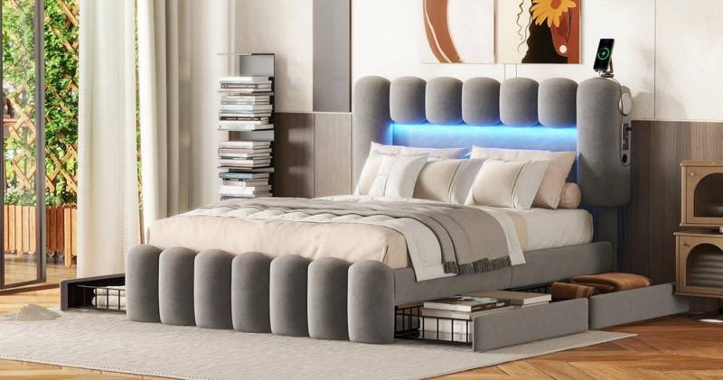 Furnishings Home Polsterbett Doppelbett + Lautsprecher + LED + USB + 4 Schubladen (Set, Bett) von Furnishings Home