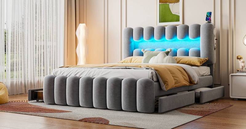 Furnishings Home Polsterbett Doppelbett + Lautsprecher + LED + USB + 4 Schubladen (Set, Bett) von Furnishings Home