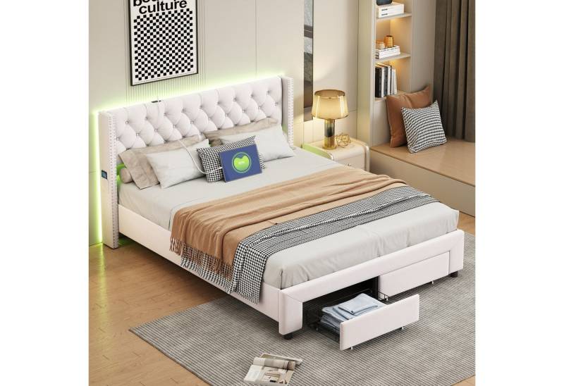 Furnishings Home Polsterbett Doppelbett Stauraumbett LED Stauraum Ladefunktion (1 tlg), Mit LED-Beleuchtung, USB & TYPE-C, Schubladen, Samt, 180x200 cm von Furnishings Home