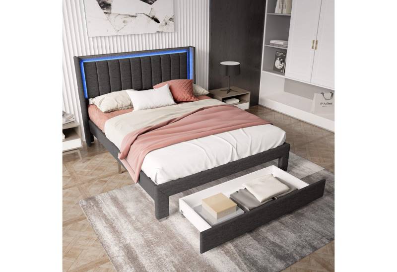 Furnishings Home Polsterbett Doppelbett mit Schublade LED-Licht USB-Anschluss (Set, Bett), Hausbett, mit Schublade, mit LED-Licht, mit USB-Anschluss von Furnishings Home