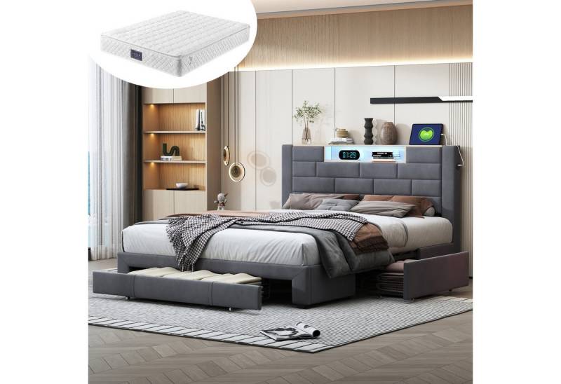 Furnishings Home Polsterbett Stauraumbett Doppelbett (Mit Matratze), Doppelbett, Mit LED-Beleuchtung, Lattenrost, Samt, 160x200 cm von Furnishings Home