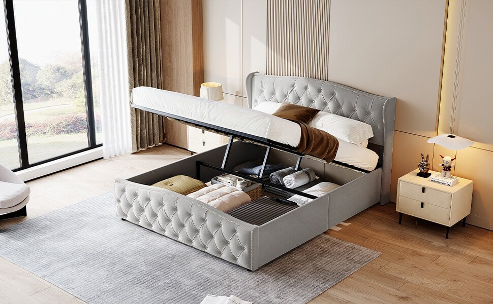 Furnishings Home Polsterbett Stauraumbett Doppelbett (Set, Luftdruckhebel anhebbarer Bettstauraum), Mit LED-Beleuchtung, Bettkasten, Samt, 140x200 cm Furnishings Home Polsterbett Stauraumbett Doppelbett (Set, Luftdruckhebel anhebbarer Bettstauraum), Mit LED-Beleuchtung, Bettkasten, Samt, 140x200 cm von Furnishings Home