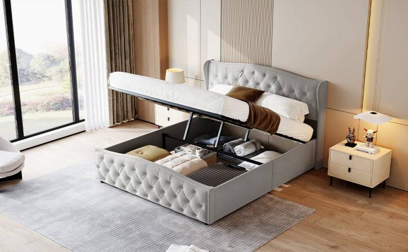 Furnishings Home Polsterbett Stauraumbett Doppelbett (Set, Luftdruckhebel anhebbarer Bettstauraum), Mit LED-Beleuchtung, Bettkasten, Samt, 140x200 cm Furnishings Home Polsterbett Stauraumbett Doppelbett (Set, Luftdruckhebel anhebbarer Bettstauraum), Mit LED-Beleuchtung, Bettkasten, Samt, 140x200 cm von Furnishings Home