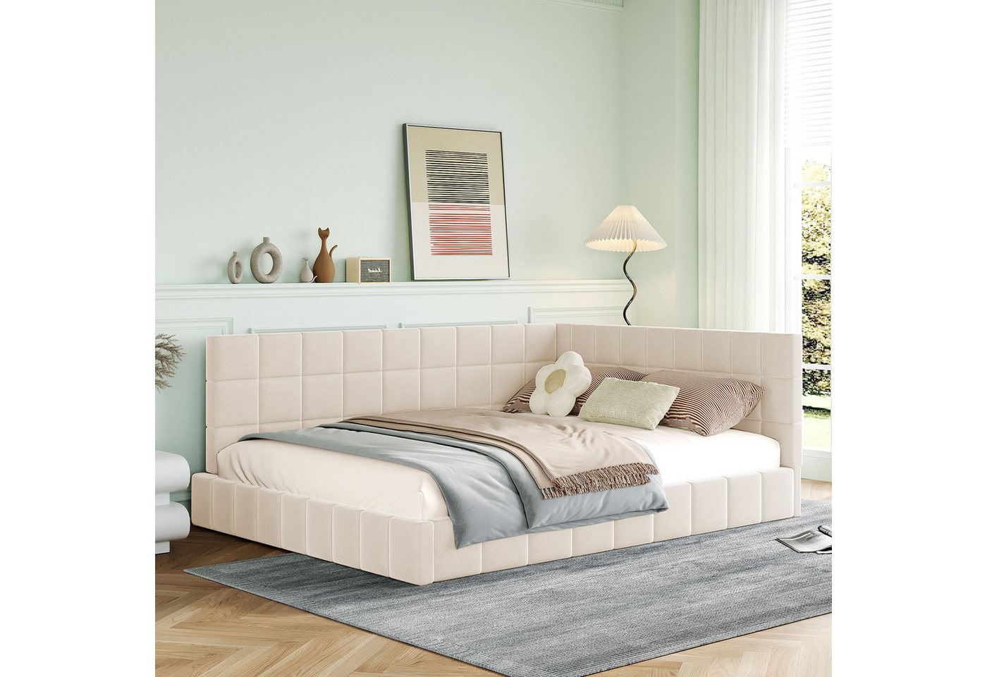 Furnishings Home Polsterbett Schlafsofa Doppelbett, Multifunktionsbett, Mit Lattenrost, Samt, 140x200 cm von Furnishings Home