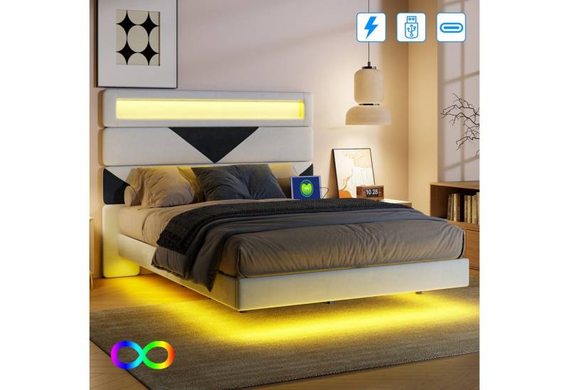 Furnishings Home Polsterbett Stauraumbett Doppelbett LED + Aufladung (Multifunktionsbett, Geeignet für Jugendliche und Kinder), Mit LED-Beleuchtung, Ladefunktion, Samt, 160x200 cm von Furnishings Home