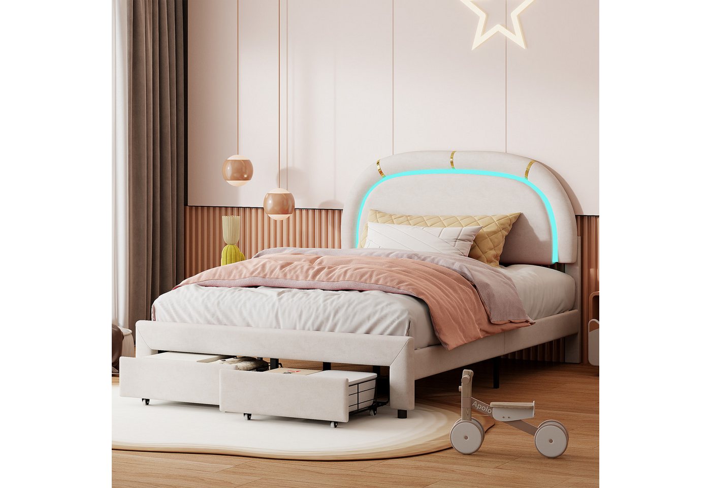 Gdood Polsterbett Stauraumbett Kinderbett LED (Geeignet für Jugendliche und Kinder), Mit LED-Beleuchtung, Lattenrost, Schubladen, Samt, 140x200 cm Gdood Polsterbett Stauraumbett Kinderbett LED (Geeignet für Jugendliche und Kinder), Mit LED-Beleuchtung, Lattenrost, Schubladen, Samt, 140x200 cm von Gdood