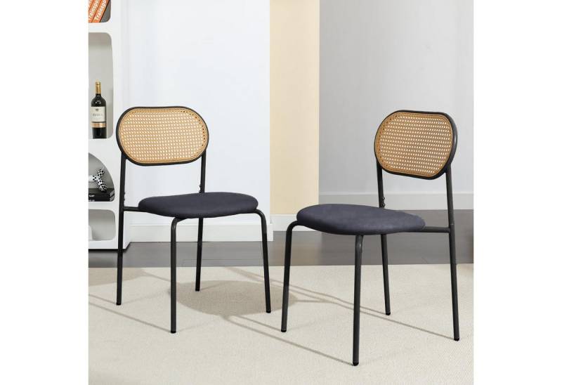 Furnishings Home Rattanstuhl 4-Fußstuhl Polsterstühle Esszimmerstuhl (2 tlg., 2 St), Polsterstühle, Metallbeine, Höhe 80.5 cm, Tragkraft 150kg von Furnishings Home