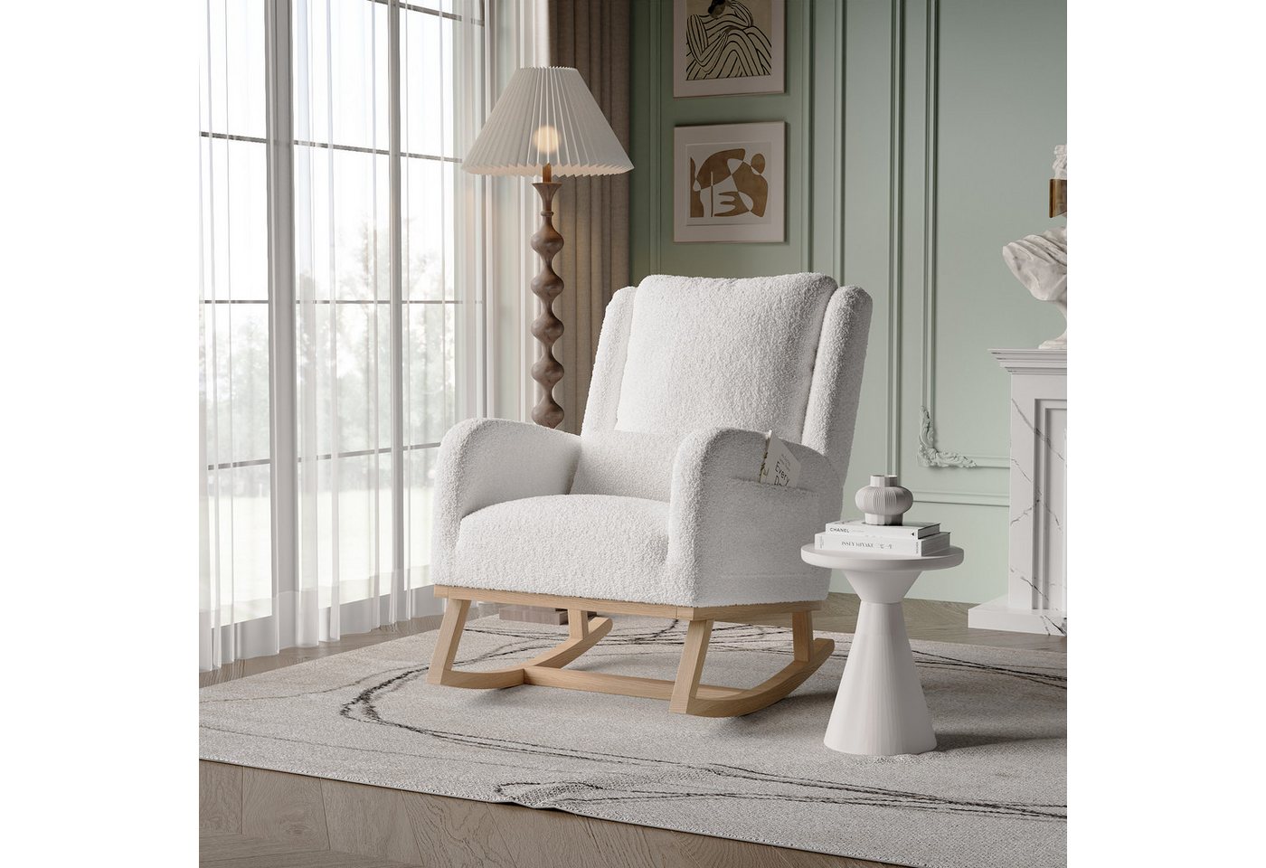 Furnishings Home Schaukelstuhl Hellbeiger Polsterstuhl mit Kissen (Set, 1 St), Relaxsessel Mit Armlehne von Furnishings Home