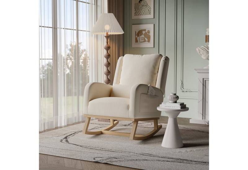 Furnishings Home Schaukelstuhl Loungesessel Hellbeiger mit Kissen (1 St), 2 Seitentaschen 1Lendenkissen 68 x 93 x 96 cm von Furnishings Home