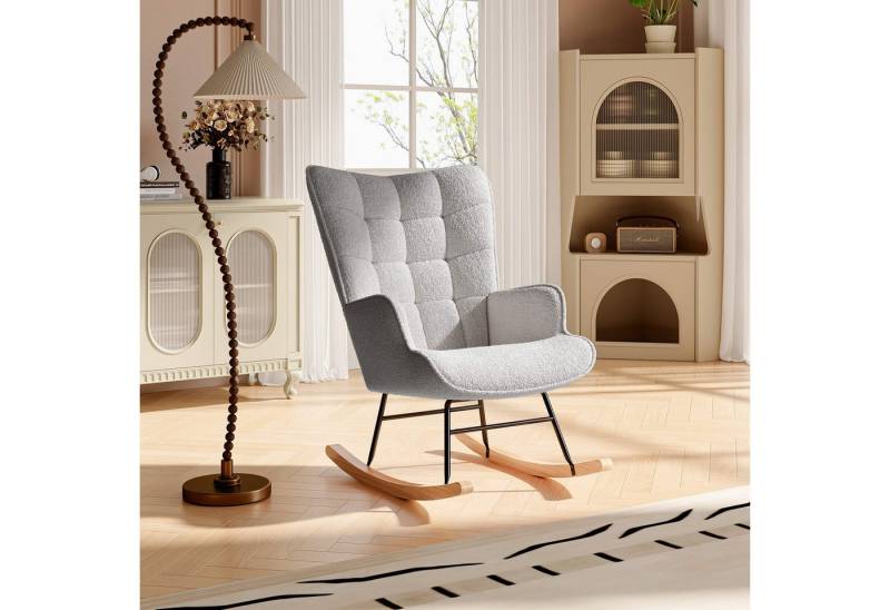 Furnishings Home Schaukelstuhl Polsterstuhl Sessel Stillsessel (Schaukelstuhl mit hoher Rückenlehne), Kopfstütze und Sitzkissen Teddyplüsch von Furnishings Home