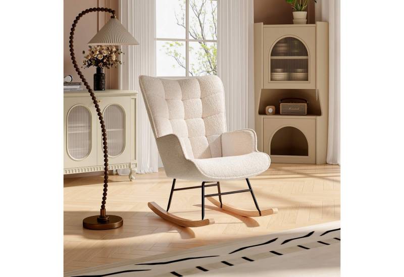 Furnishings Home Schaukelstuhl Polsterstuhl Sessel Stillsessel (Schaukelstuhl mit hoher Rückenlehne), Kopfstütze und Sitzkissen Teddyplüsch von Furnishings Home