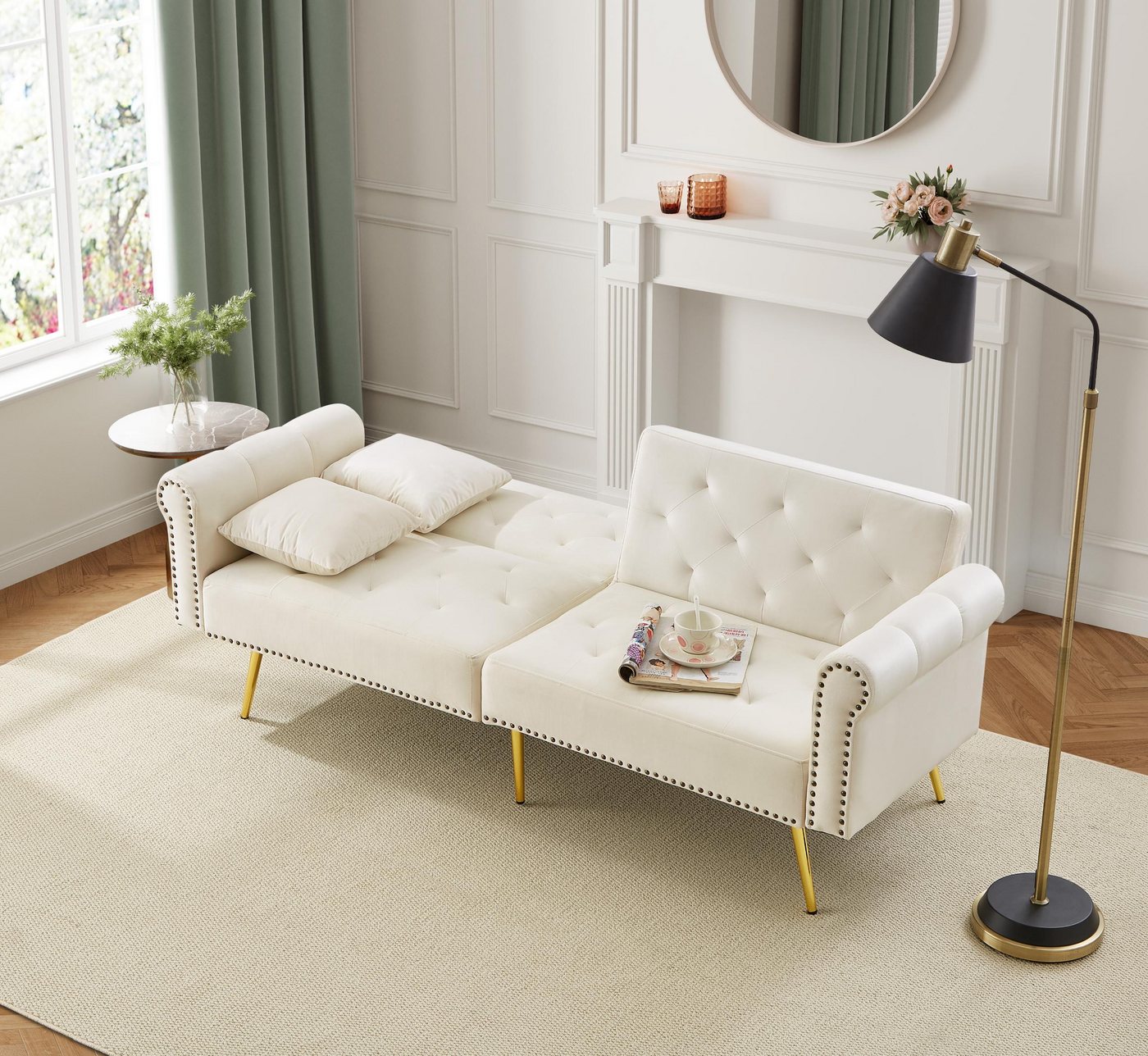 Furnishings Home Schlafsofa Sofa mit Samtbezug und vergoldeten Füßen Modernes, Platzsparendes Sofa mit 3-stufiger Rückenlehne und Schlaffunktion Furnishings Home Schlafsofa Sofa mit Samtbezug und vergoldeten Füßen Modernes, Platzsparendes Sofa mit 3-stufiger Rückenlehne und Schlaffunktion von Furnishings Home