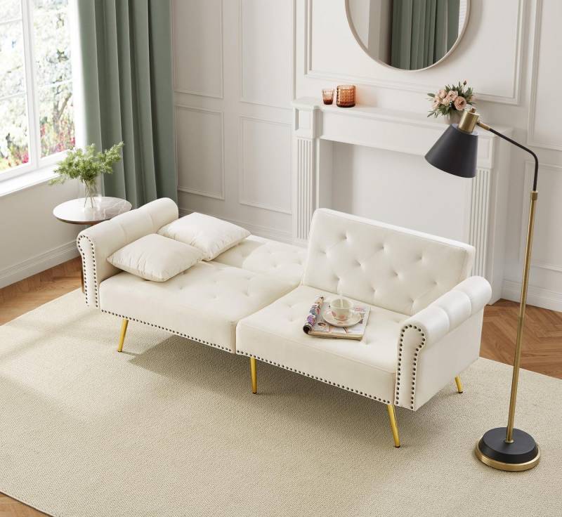 Furnishings Home Schlafsofa Sofa mit Samtbezug und vergoldeten Füßen Modernes, Platzsparendes Sofa mit 3-stufiger Rückenlehne und Schlaffunktion Furnishings Home Schlafsofa Sofa mit Samtbezug und vergoldeten Füßen Modernes, Platzsparendes Sofa mit 3-stufiger Rückenlehne und Schlaffunktion von Furnishings Home