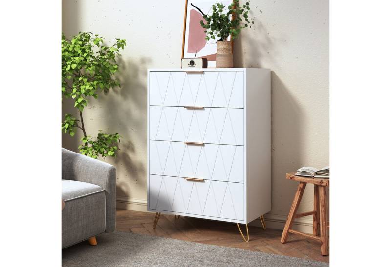 Furnishings Home Schubkastenkommode 4-Schubladen Hochschrank schmales Sideboard (1 St), Gilt für Mehrzweckschrank für Wohnzimmer Schlafzimmer Büro Flur von Furnishings Home