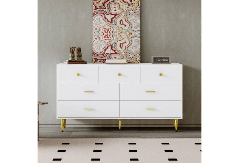 Furnishings Home Schubkastenkommode 7 Schubladen goldene Griffe goldene Beine Sideboard (1 St), Elegantes Design wertet jeden Wohnraum auf 140*35*76cm von Furnishings Home