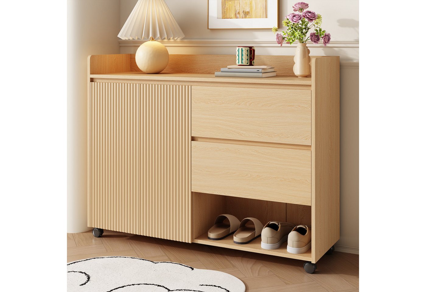 Furnishings Home Schuhschrank Beweglicher Schuhschrank,verstellbaren Regalen mit Bremse (1-St) Offene Fächer Bremsen das Verrutschen 110Lx35Bx86H(cm) von Furnishings Home