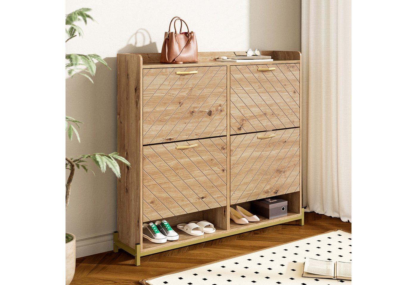 Furnishings Home Schuhschrank Modernes Schuhregal in Holzoptik 4 türiger (1-St) Für Eingangsbereich Flur oder Flur – Robust und stilvoll von Furnishings Home
