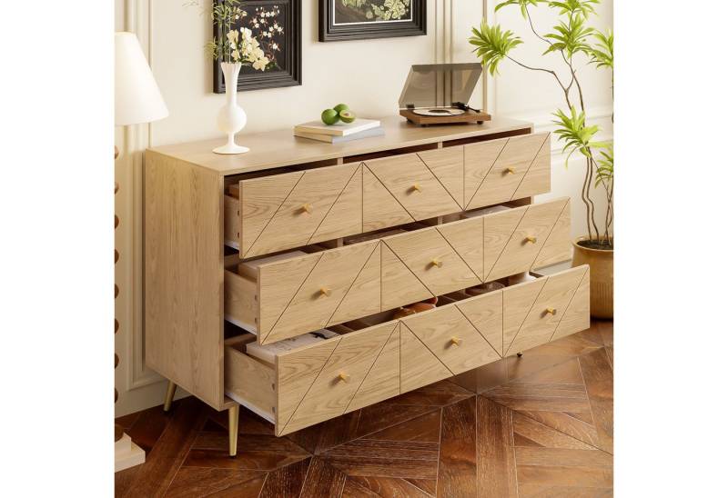 Furnishings Home Sideboard Kommode Anrichte mit 9 Schubladen, Schränke (1 St., für Esszimmer Schlafzimmer Wohnzimmer Flur, 120x39x80 cm Highboard), Küchenmöbel, mit stabilen Eisenrahmenbeinen von Furnishings Home