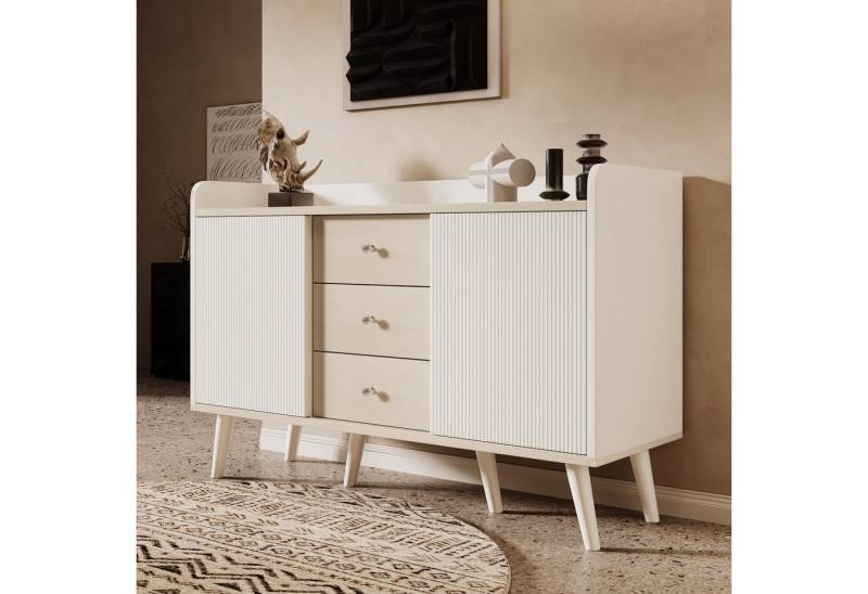 Furnishings Home Sideboard Moderne Sideboard mit drei Schubladen mit Stauraumregalen (1 St), Exquisite Maserung für Schlafzimmer und Wohnzimmer von Furnishings Home
