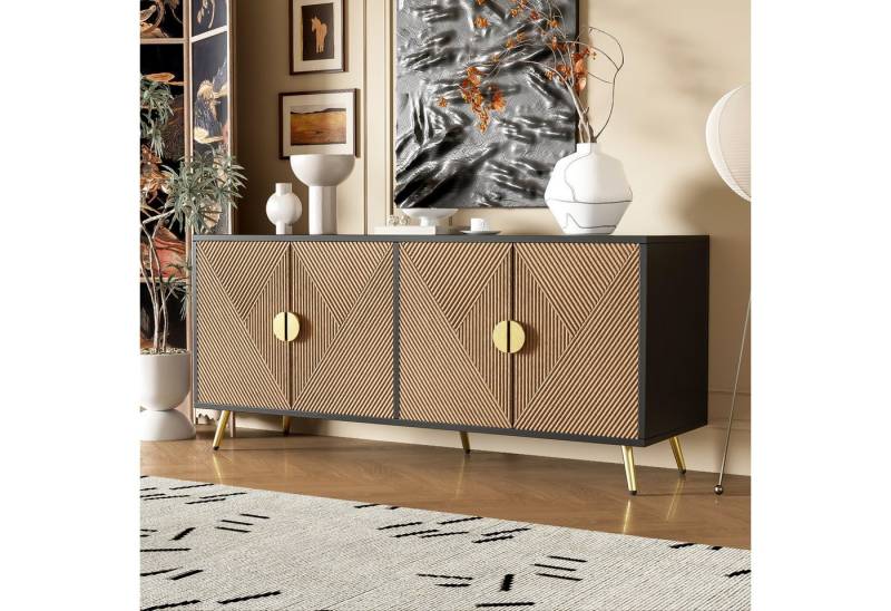 Furnishings Home Stauraumschrank Aufbewahrungs Schlichtes Design Vier Türen Goldene Gebürstete Griffe (1-St) Viel Stauraum für Wohnzimmer, Esszimmer oder Schlafzimmer von Furnishings Home