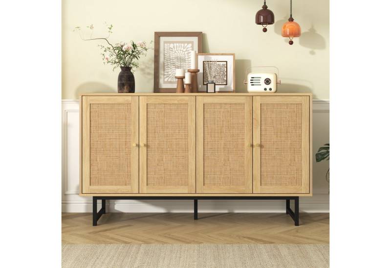 Furnishings Home Sideboard Schrank Schließfächer Modern Rattangeflecht, 140cm breite, Mit 4 Rattangeflecht Türen, vielseitig einsetzbar von Furnishings Home