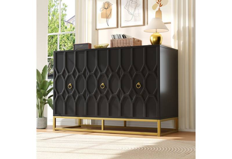 Furnishings Home Sideboard Sideboard mit 4 Türen, Schränke Kommode inkl. Gemusterte (für Esszimmer Schlafzimmer Wohnzimmer Flur, 120x40x85cm Highboard), Küchenmöbel, mit stabilen Eisenrahmenbeinen, Anti-Kipp Schutz von Furnishings Home