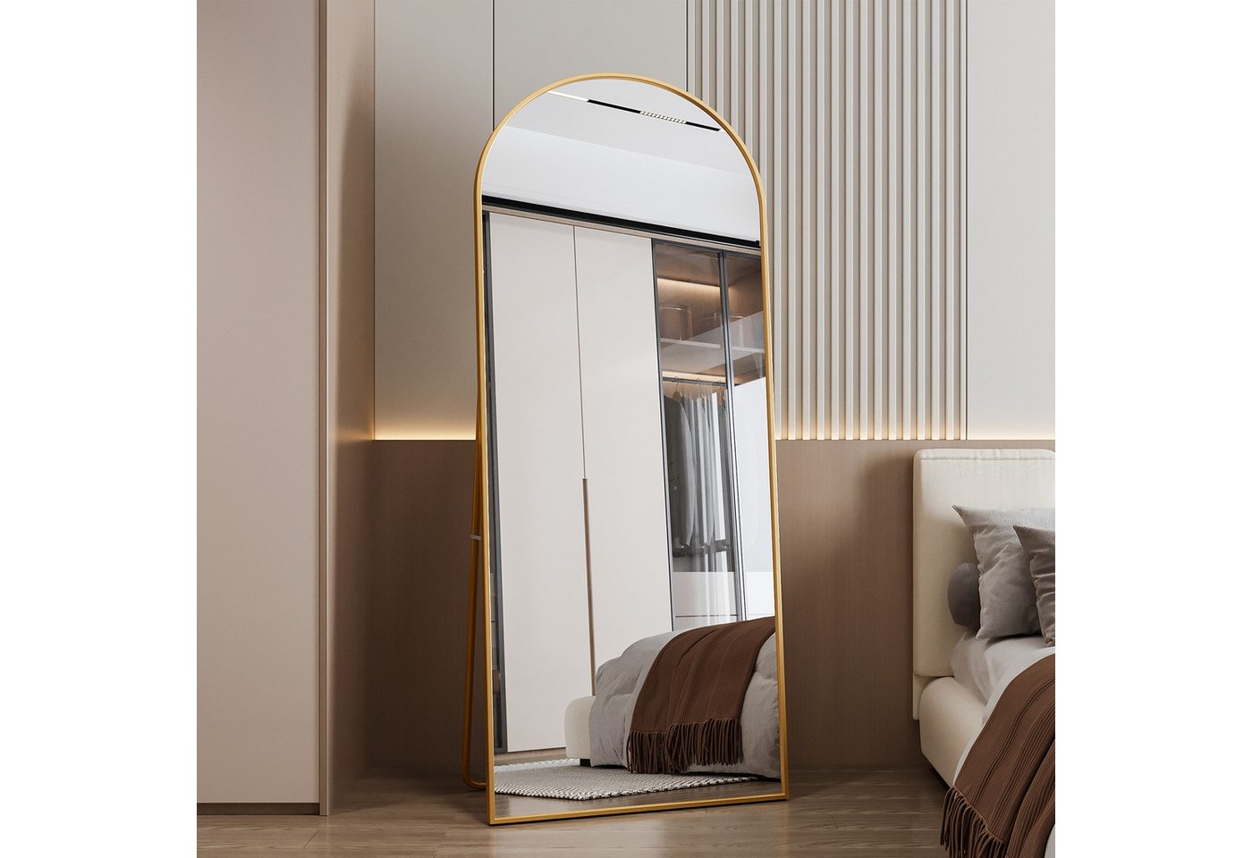 Furnishings Home Spiegel Groß Rahmen Rundbogen Ganzkörperspiegel Dekospiegel Garderobenspiegel (1-St), Dekorativer Runder Wandspiegel – Modern für Bad & Schlafzimmer von Furnishings Home