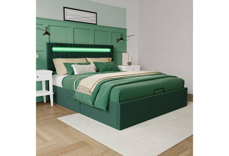 Gdood Polsterbett Doppelbett LED Stauraumbett (Hydraulisch hebbarer Stauraum), Mit LED-Beleuchtung, Bettkasten, Lattenrost, Samt, 160x200 cm von Gdood