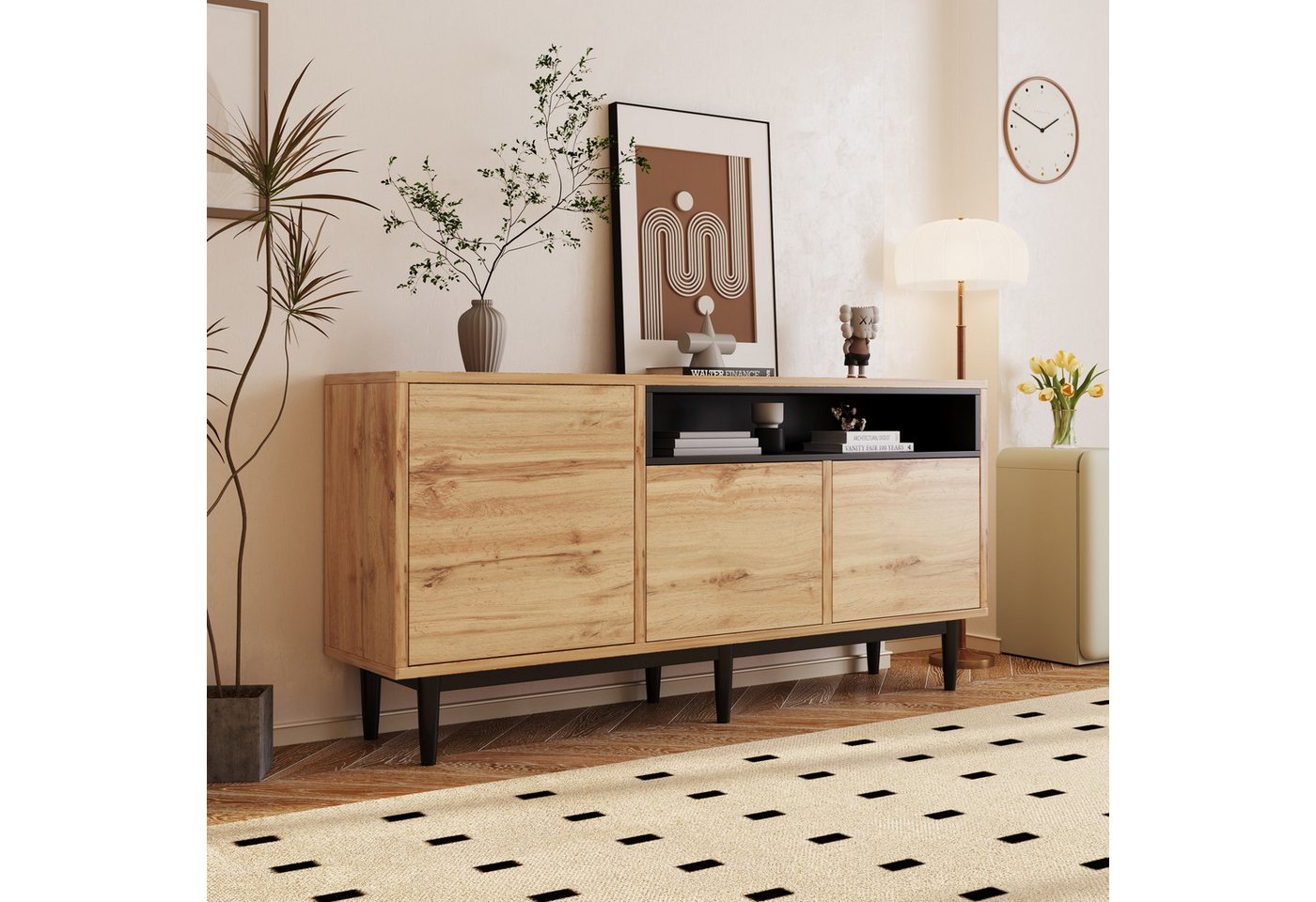 Furnishings Home Stauraumschrank Moderner mit drei Türen und Regalen, 160 x 35 x 76 cm (1-St) Einfache Montage, platzsparendes Design, robust und zuverlässig von Furnishings Home