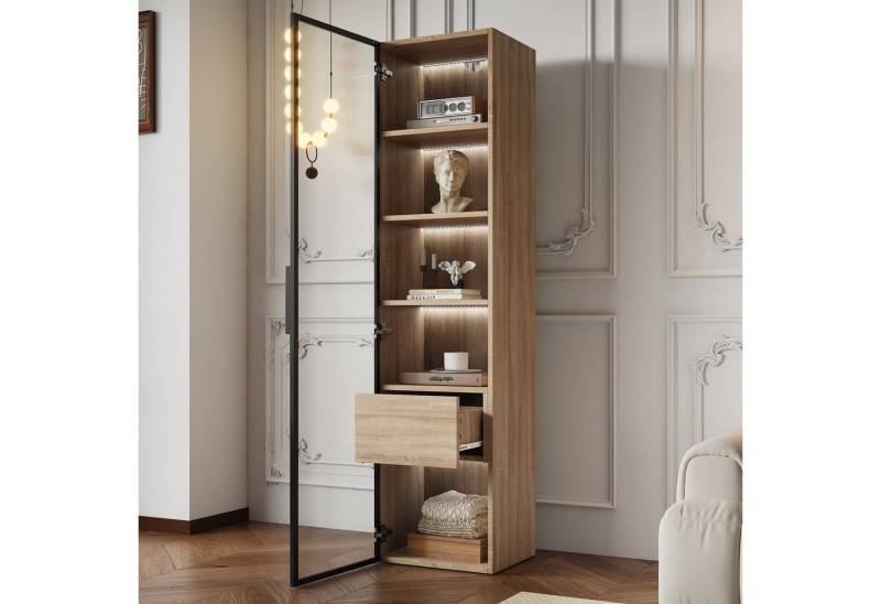 Furnishings Home Stauraumvitrine Seitenschrank Anrichte LED Hoch 165 cm (MDF, 40 x 34.5 x 165 cm) mit fünf 16-farbigen LED-Leuchten von Furnishings Home
