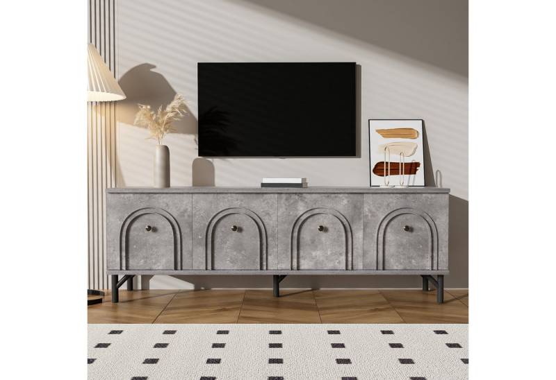 Furnishings Home TV-Board Modernes 4-türiges TV-Board –Soft-Close-Scharniere – für Wohnzimmer (1 St), Stilvolles Design 3D-Bogenfront Weiß Grau von Furnishings Home