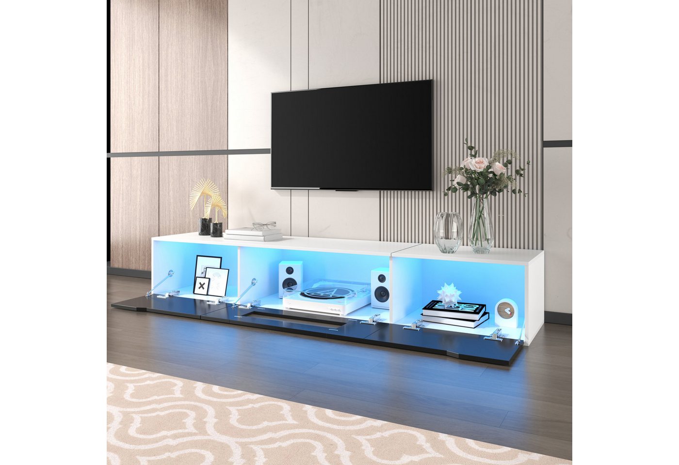 Furnishings Home TV-Schrank Lowboard Hochglanz mit 16-farbiger LED-Beleuchtung, Breite 180 cm (180 x 35 x 30 cm) Eleganter mit farbwechselndem LED-Licht für modernes Ambiente von Furnishings Home
