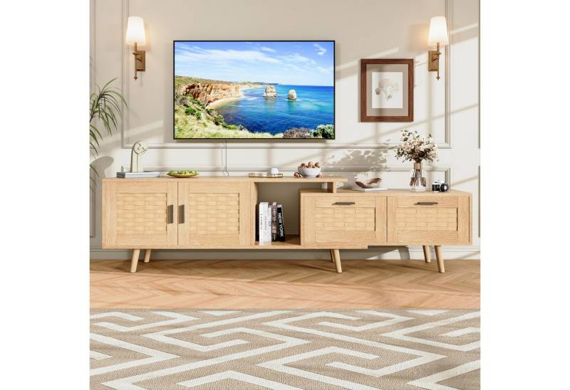 Furnishings Home TV-Schrank Lowboard TV-Board mit 2 Schranktüren, Holzbein (1-St) Mit Zwei Schranktüren + zwei Schubladen, Modernes Design von Furnishings Home