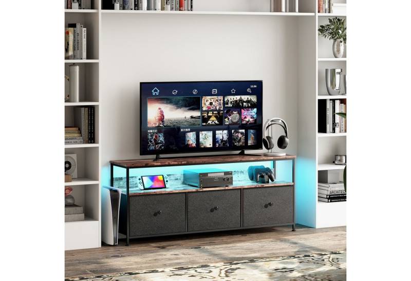 Furnishings Home TV-Schrank Mit LED-Beleuchtung Lowboard TV-Schrank 16-farbigen (1-St) Mit 1 Regal und 3 Stoff Schubladen, TV-Bank für Wohnzimmer Schlafzimme von Furnishings Home