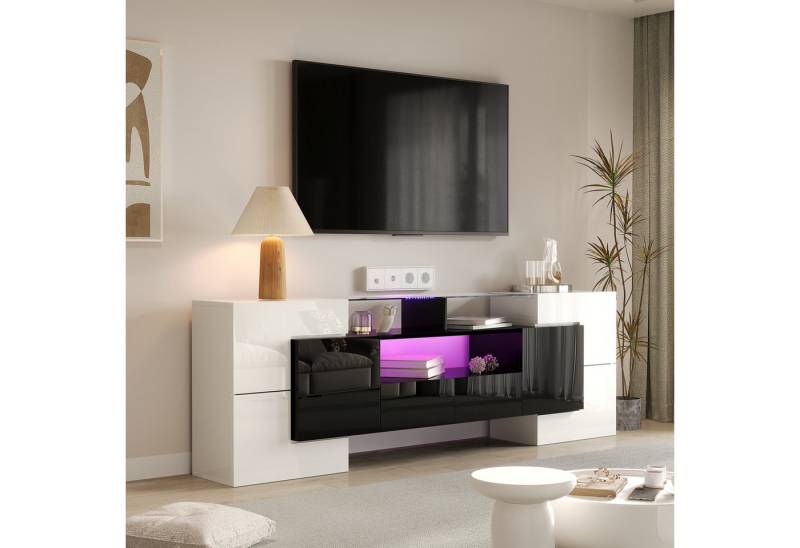 Furnishings Home TV-Schrank Modernes Design Stilvoller TV-Schrank bringen LED-Beleuchtung 200 cm (1-St) Verfügt über vier Türen, zwei Schubladen und drei Fächer von Furnishings Home