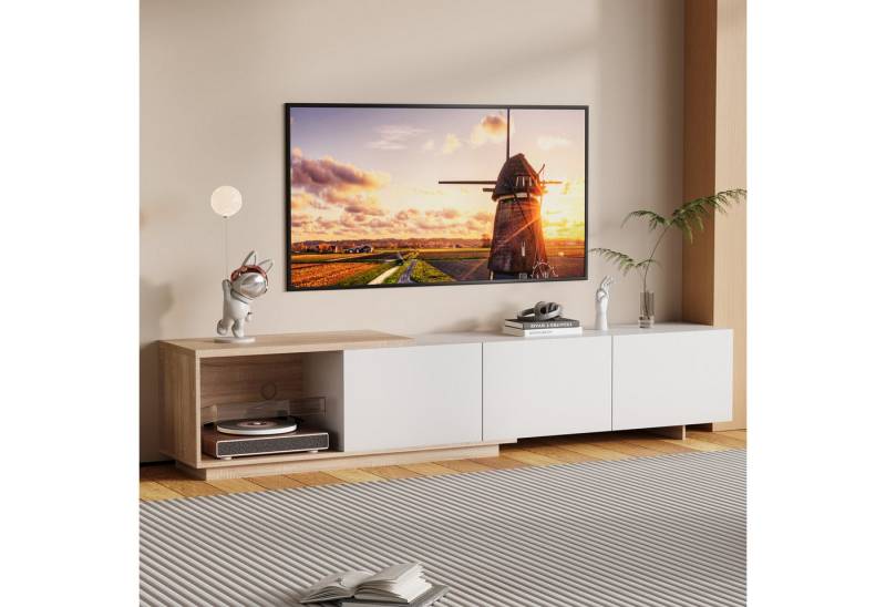 Furnishings Home TV-Schrank TV-Board Lowboard weiß/schwarz LED, 163-240 cm (1-St) Mit LED Beleuchtung, moderne Rahmenoptik, viel Stauraum, Farbauswahl von Furnishings Home