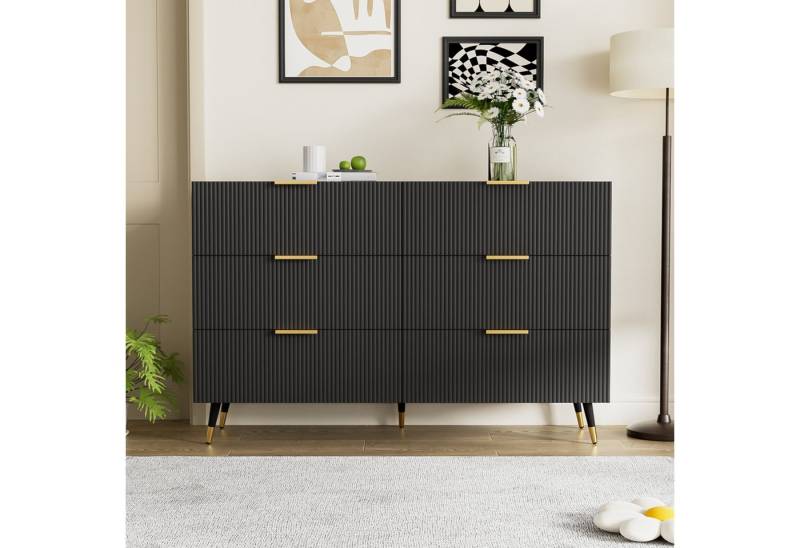 Furnishings Home Tresenkommode Modernem Design Sideboard Kommode mit Schubladen und viel Stauraum (1 St), Mit sechs Schubladen goldenen Griffen sowie Beinen von Furnishings Home