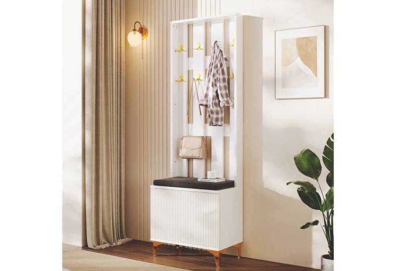 Furnishings Home Truhenbank Elegantem Design Garderobenset mit Schuhbank und Kissen (1-St), Mit Haken Push-to-Open-Türmechanismus verstellbaren Innenregale von Furnishings Home