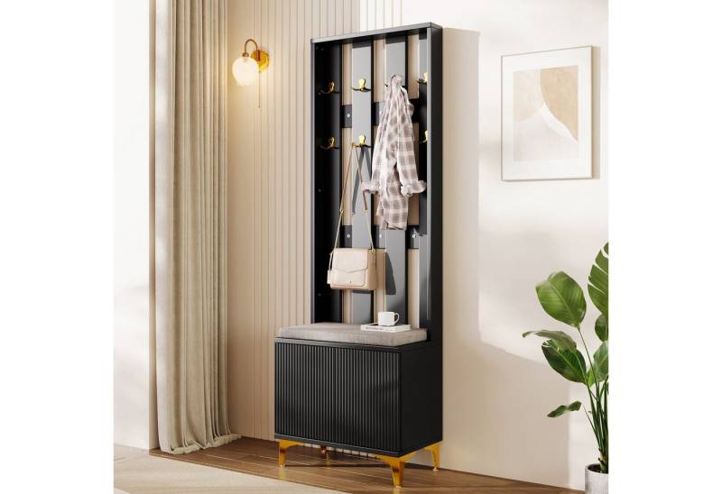 Furnishings Home Truhenbank Elegantem Design Garderobenset mit Schuhbank und Kissen (1-St), Mit Haken Push-to-Open-Türmechanismus verstellbaren Innenregale von Furnishings Home