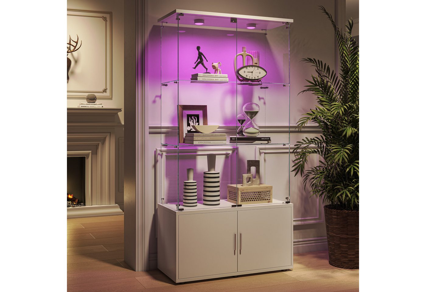 Furnishings Home Vitrine Glasvitrine Standvitrine LED Hochglanz Hochschrank (1-St., 78 x 35 x 164 cm) Glastüren, Mit LED-Beleuchtung, Schließfächern von Furnishings Home