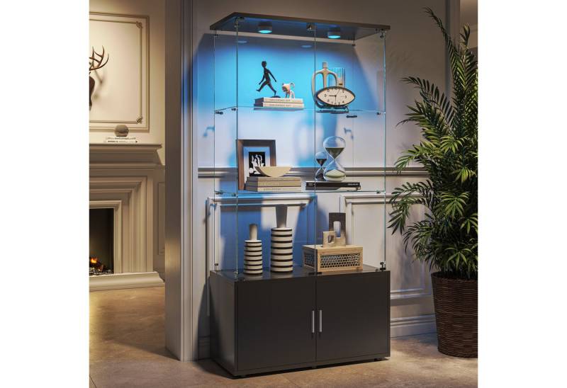 Furnishings Home Vitrine Glasvitrine Standvitrine LED Hochglanz Hochschrank (1-St., 78 x 35 x 164 cm) Glastüren, Mit LED-Beleuchtung, Schließfächern von Furnishings Home