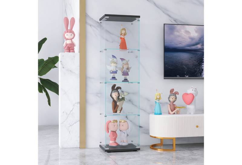 Furnishings Home Vitrine Glasvitrine stehend Standvitrine mit Glastüren, 2 bis 4 Ebenen (42.5 x 36.5 x 164 cm, 4 Fächer, Mit Sicherheitsschloss) perfekt für Sammler, Sammlervitrine von Furnishings Home