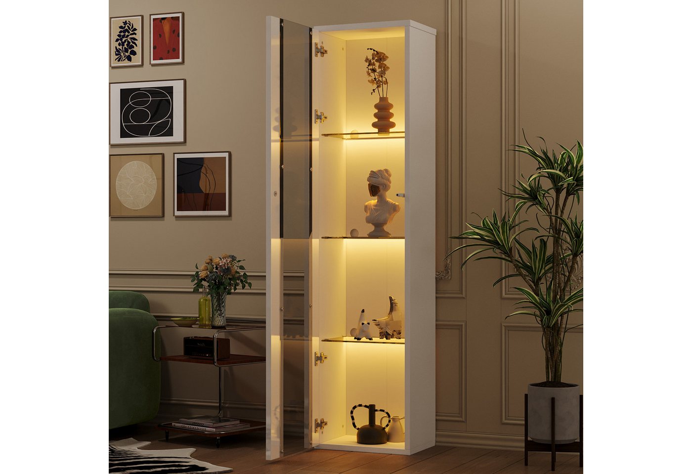 Furnishings Home Vitrine Glasvitrine Vitrinenschrank mit LED 170CM (1-St) SchlichtesDesign Fernbedienung/App-Einstellung Acrylplatte40x29x170 cm von Furnishings Home