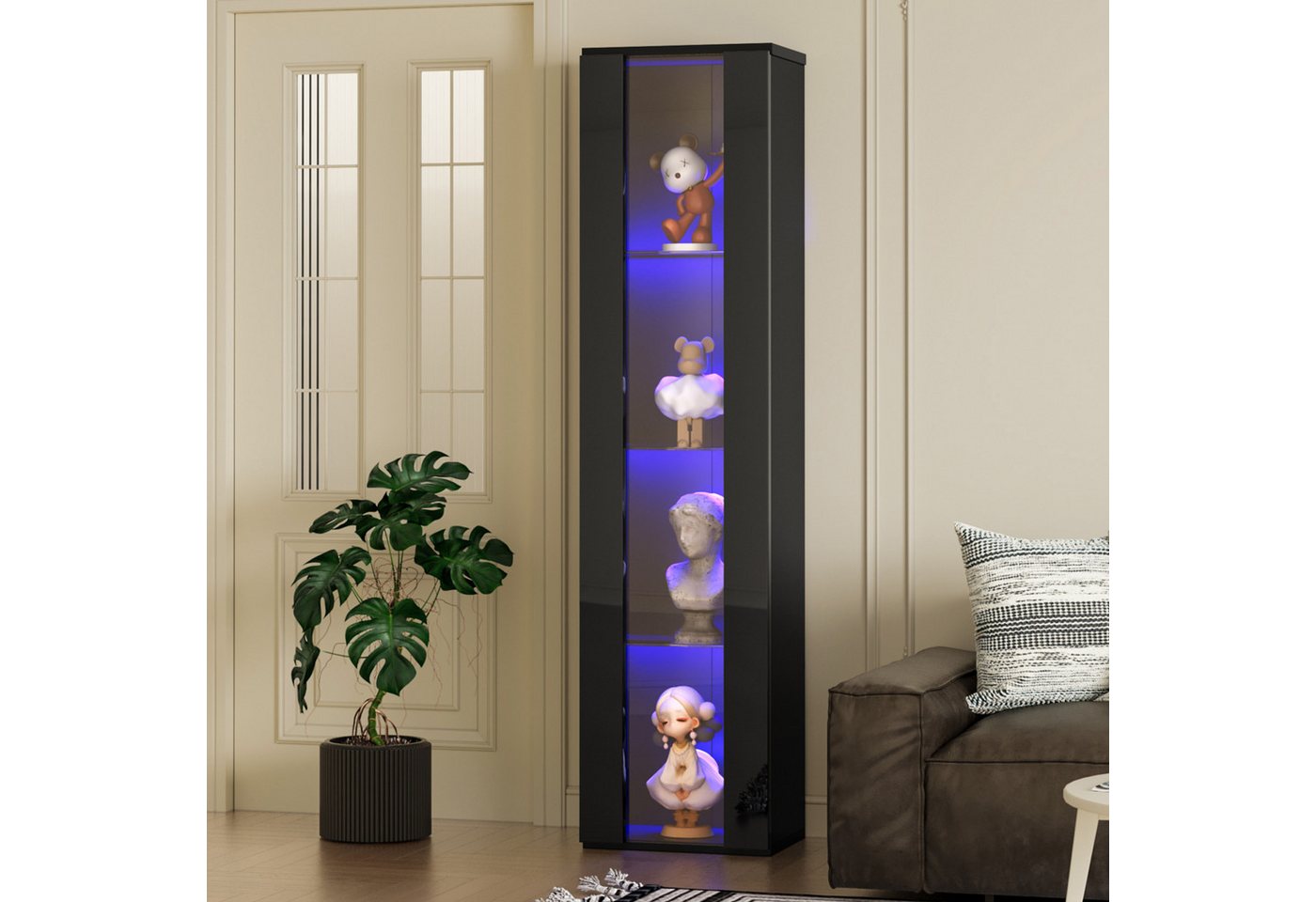 Furnishings Home Vitrine Glasvitrine Vitrinenschrank mit LED 170CM (1-St) SchlichtesDesign Fernbedienung/App-Einstellung Acrylplatte40x29x170 cm von Furnishings Home