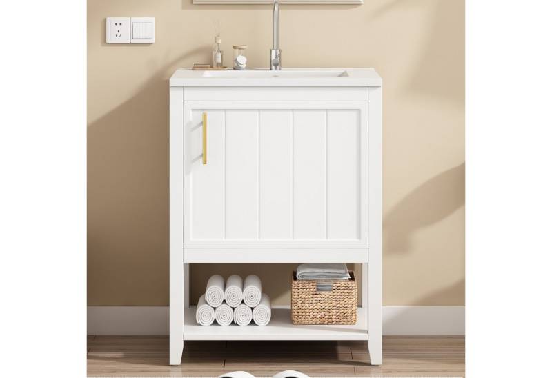 Furnishings Home Waschbeckenunterschrank Mit Keramik Badmöbel waschbecken mit Ablage (1-St) Keramische Werkstoffe 60 cm Zwei Stile: Weiß und Grau von Furnishings Home